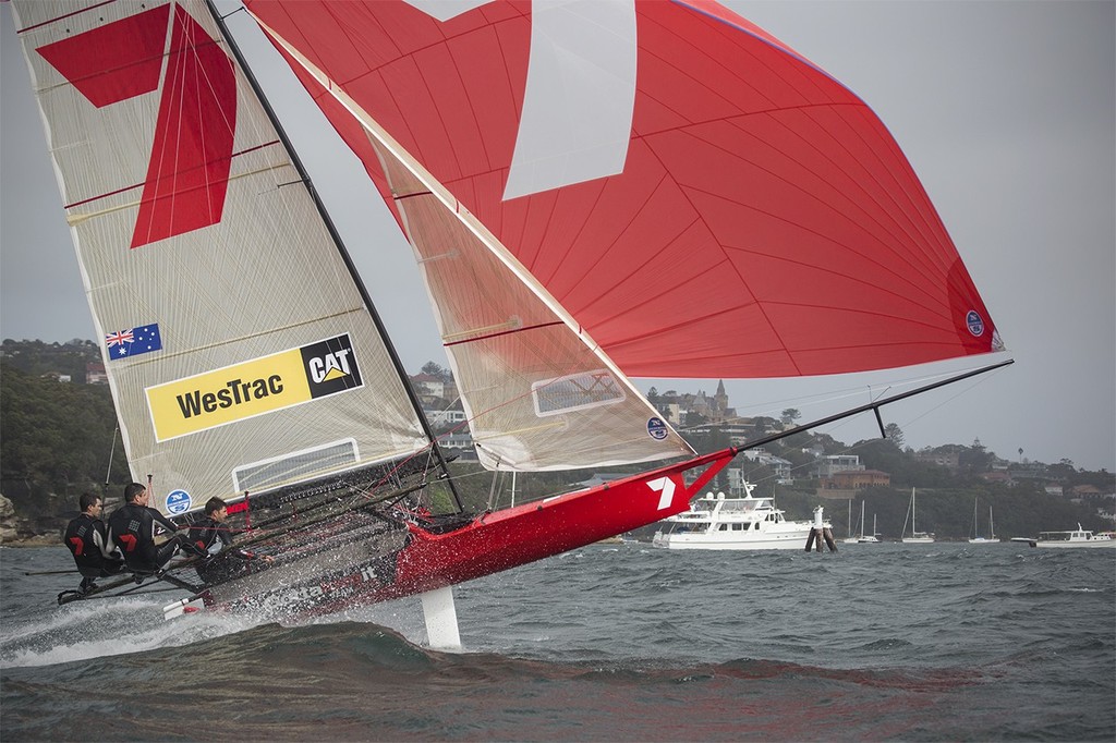 Gotta Luv it 7 takes heat five of the 18ft Skiff NSW Championship Sunday on Sydney Harbour © Beth Morley - Sport Sailing Photography http://www.sportsailingphotography.com
